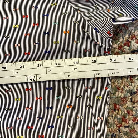 Luchiano Visconti Navy White Striped Multicolor Bow-Tie Print Dress Shirt XXL - Picture 12 of 15